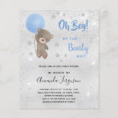 Baby shower teddy beer boy blue budget uitnodiging flyer (Voorkant)