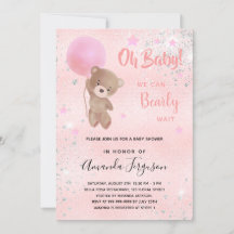 Baby shower teddy beer girl roze zilver