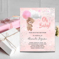 Baby shower teddy beer girl roze zilver