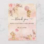 Baby shower teddy beer pampas bedankt briefkaart (Voorkant)