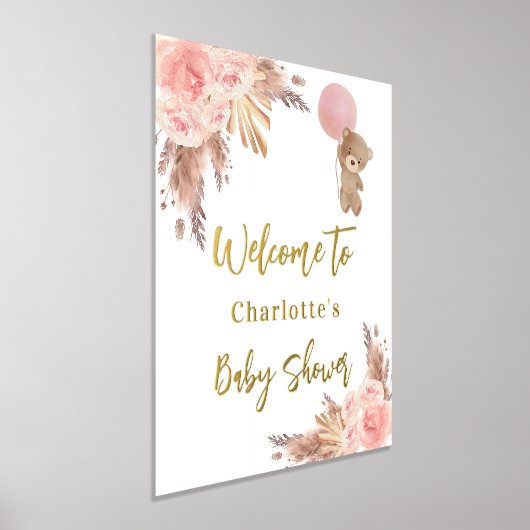 Baby shower teddy beer pampas gras roos blush folie afdrukken (Laagn)