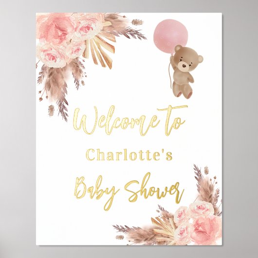Baby shower teddy beer pampas gras roos blush folie afdrukken (Voorkant)