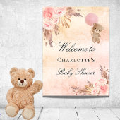 Baby shower teddy beer pampas gras roos blush poster