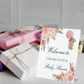 Baby shower teddy beer pampas gras roos blush reclamebord met voetstuk