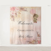 Baby shower teddy beer pampas gras roos blush wandkleed (Voorkant)