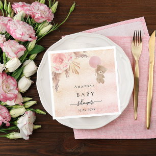 Baby shower teddy beer pampas gras roos goud servet
