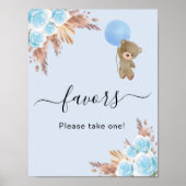Baby shower teddy beermerg blauwe pampas gras bevo poster (Voorkant)