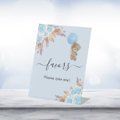 Baby shower teddy beermerg blauwe pampas gras bevo reclamebord met voetstuk