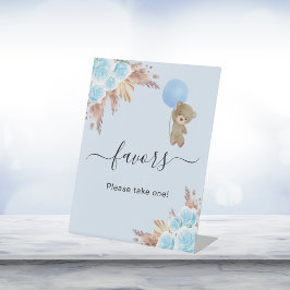 Baby shower teddy beermerg blauwe pampas gras bevo reclamebord met voetstuk
