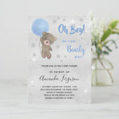 Baby shower teddy beestje blauw kaart (Staand voorkant)