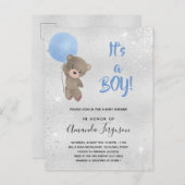 Baby shower teddy beestje blauw uitnodiging briefkaart (Voorkant / Achterkant)