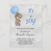 Baby shower teddy beestje blauw uitnodiging briefkaart (Voorkant)
