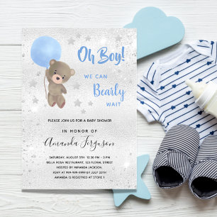 Baby shower teddy beestje blauw uitnodiging briefkaart