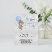 Baby shower teddy beestje blauw uitnodiging briefkaart (Staand voorkant)