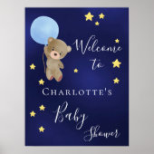 Baby shower teddy beestjongen blauw welkom poster (Voorkant)