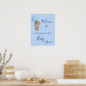Baby shower teddy beestjongen blauw welkom poster (Keuken)