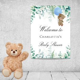 Baby shower teddy bek blauw eucalyptusbos poster