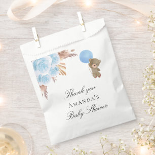 Baby shower teddy bek blauwe pampasgras bedankzakje