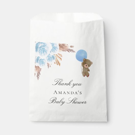 Baby shower teddy bek blauwe pampasgras bedankzakje (Voorkant)