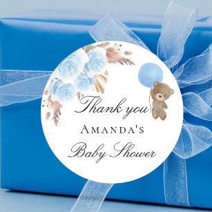 Baby shower teddy bek blauwe pampasgras ronde sticker