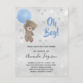 Baby shower teddy bek blue uitnodiging briefkaart (Voorkant)