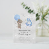 Baby shower teddy bek blue uitnodiging briefkaart (Staand voorkant)