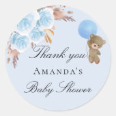 Baby shower teddy bek ronde sticker (Voorkant)