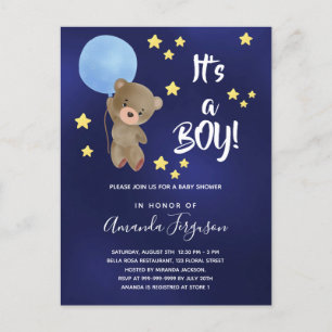 Baby shower teddy bek uitnodiging briefkaart