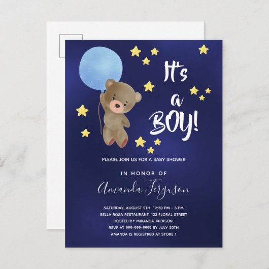 Baby shower teddy bek uitnodiging briefkaart (Voorkant / Achterkant)