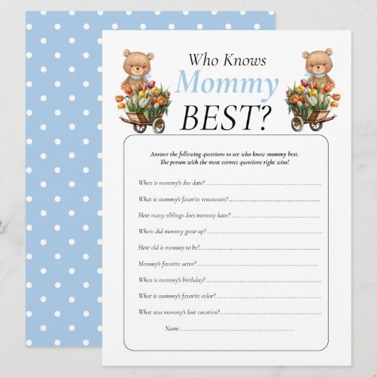 Baby Shower teddy Bloemen Jongen Wie Kent Moeders  Kaart (Voorkant / Achterkant)