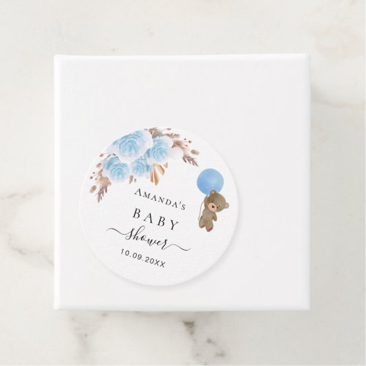 Baby shower teddy blue pampas gras bedankt bedankjes labels (In situ)