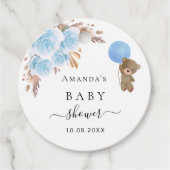 Baby shower teddy blue pampas gras bedankt bedankjes labels (Voorkant)
