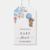 Baby shower teddy blue pampas gras bedankt cadeaulabel (Voorkant)