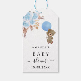 Baby shower teddy blue pampas gras bedankt cadeaulabel