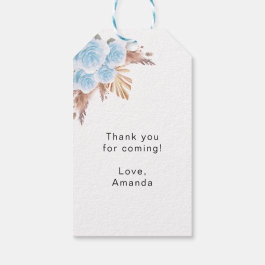 Baby shower teddy blue pampas gras bedankt cadeaulabel (Achterkant)