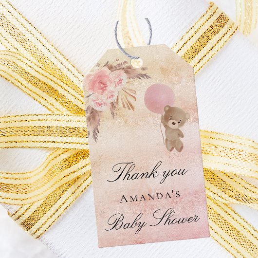 Baby Shower teddy blush pampas gras bedankje  Cadeaulabel
