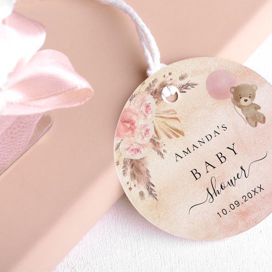 Baby shower teddy blush pampas gras bedankt bedankjes labels