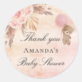 Baby shower teddy blush pampas gras bedankt ronde sticker (Voorkant)