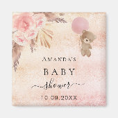 Baby shower teddy blush pampas gras save the date magneet (Voorkant)