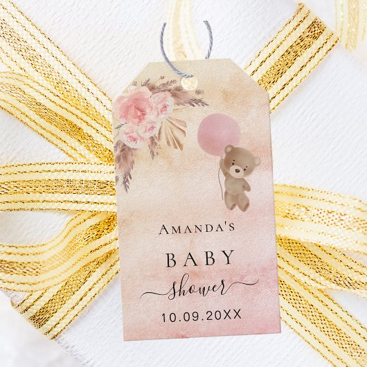 Baby Shower teddy blush pampasgras bedankje Cadeaulabel