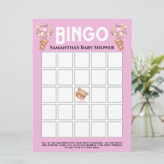 Baby shower Teddy Boy Bubble Pink Bingo Kaart (Staand voorkant)