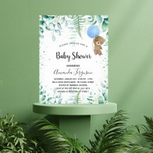 Baby shower teddy boy eucalyptus budget uitnodigin