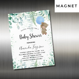 Baby shower teddy boy eucalyptusbos magnetische uitnodiging