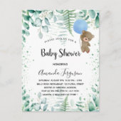 Baby shower teddy boy eucalyptusbos uitnodiging briefkaart (Voorkant)