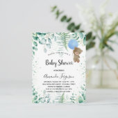 Baby shower teddy boy eucalyptusbos uitnodiging briefkaart (Staand voorkant)