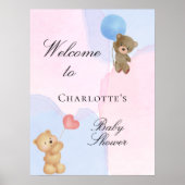 Baby shower teddy draagt blauw roze geslacht poster (Voorkant)