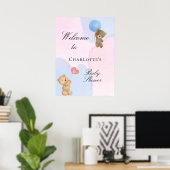Baby shower teddy draagt blauw roze geslacht poster (Thuiskantoor)