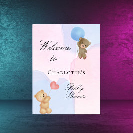 Baby shower teddy draagt blauw roze geslacht poster