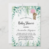 Baby shower teddy draagt eucalyptusmeisje luxe kaart (Voorkant)