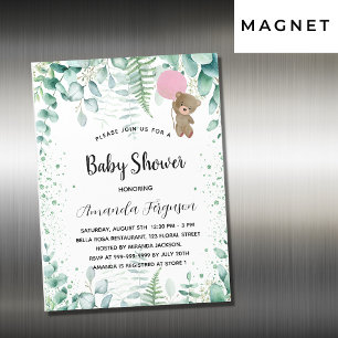 Baby shower teddy draagt eucalyptusmeisje luxe magnetische uitnodiging